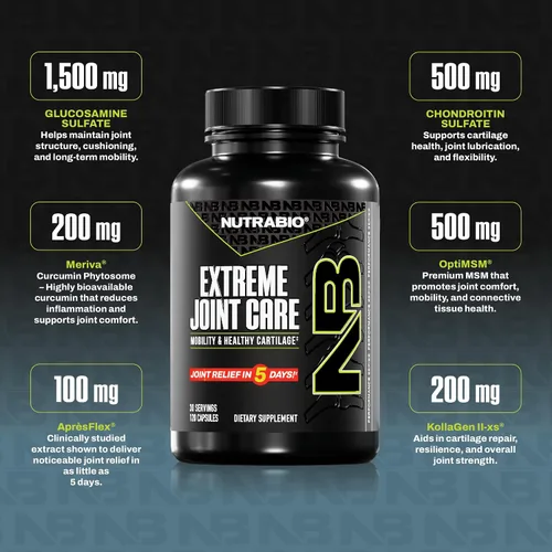 Vista 2 de NutraBio Extreme Joint Care - Suplemento de apoyo articular - Suplemento de salud articular, apoya articulaciones, movilidad y cartílago - 120