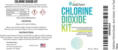 Vista 7 de Kit de dióxido de cloro Botellas de vidrio con goteros Ácido clorhídrico 4-5% (HCl) y solución de sodio 8 oz en total