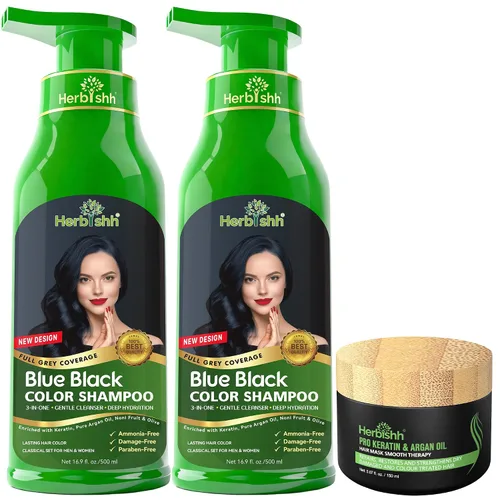 Vista 16 de Paquete combinado – 2 unidades de champú de color de cabello Herbishh + 1 máscara de cabello intenso de argán – Tinte para cabello gris de larga