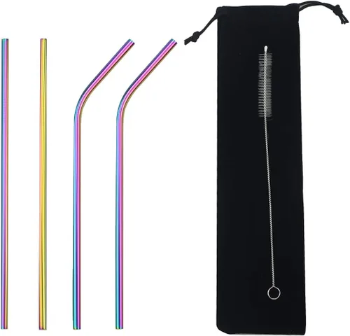 Vista 22 de Gugrida Pajitas de metal de acero inoxidable de 8.5 pulgadas, reutilizables, juego de 3 popotes – Cepillo de limpieza de color ultra largo