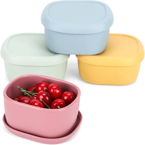Vista 12 de 4 recipientes de silicona de 7 onzas para niños, pequeños recipientes de alimentos con tapas, contenedor de frutas para el almuerzo, contenedor