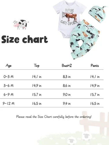 Vista 8 de bilison Conjunto de 3 piezas de ropa de verano para bebé recién nacido con estampado de vaca + pantalones + sombrero