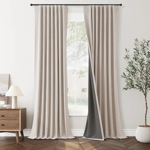 Vista 18 de Jowels Cortinas opacas de lino natural de 96 pulgadas de largo, 2 paneles