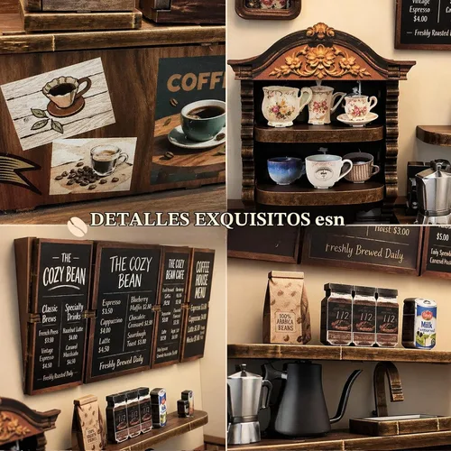 Vista 4 de Kit de rincón de libro de cafetería, casa en miniatura con luces LED, rompecabezas de madera 3D para adultos, kit de construcción de mini casa