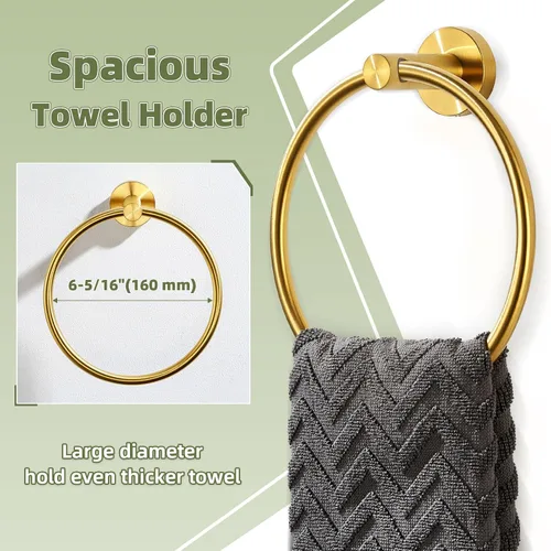 Vista 4 de APLusee Towel Ring for Bathroom Wall, Brushed Dark Gold Hand Towel Ring Holder, Heavy Duty SUS 304 Stainless Steel Modern Bathroom Accessories