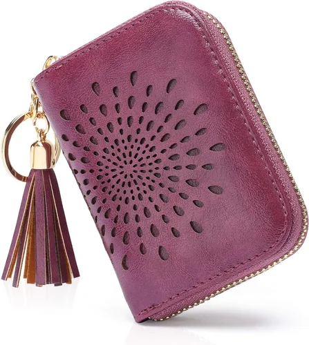 Vista 8 de APHISON RFID - Porta tarjeta de crédito con llavero, cartera pequeña con cremallera para mujer, Moderno