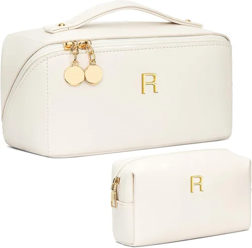 Vista 43 de Regalos de cumpleaños para mujeres y adolescentes, juego de bolsas organizadoras de maquillaje con iniciales personalizadas, bolsa de cosméticos