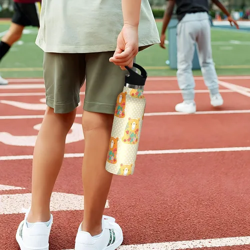 Vista 5 de Water Bottle for Kids with Straw, Kids Stainless Steel Water Bottle for Travel or School 20 Oz, BPA-Free, Bears Floral