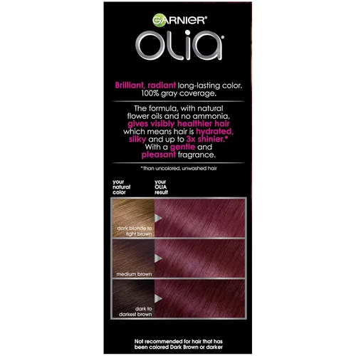Vista 3 de Garnier Olia Tinte de cabello sin amoníaco [5.60] rojo granate medio, 1 unidad 5.6 Rojo granate medio