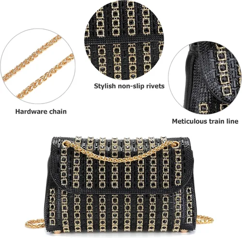 Vista 6 de Bolsos de mano con diamantes de imitación para mujer, bolsos de hombro con cadena, bolsas de noche brillantes para cóctel, graduación, fiesta, boda