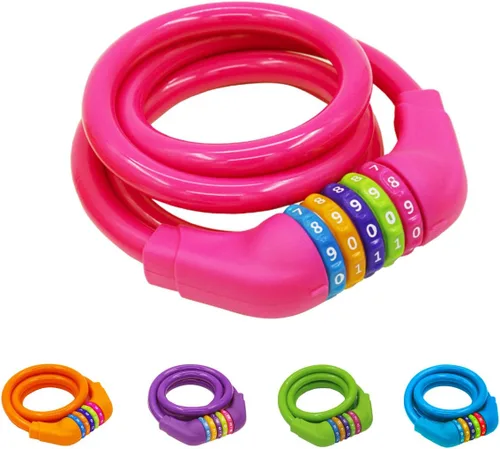 Vista 8 de Cable de bloqueo de bicicleta, bloqueo de cable reiniciable de 4 pies, bloqueo de bicicleta con combinación de 5 dígitos autoenrollable, perfecto