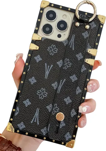 Vista 12 de Funda rectangular de cuero compatible con 11 con correa para pulsera, funda de diseño de lujo para mujeres y niñas, funda protectora con soporte