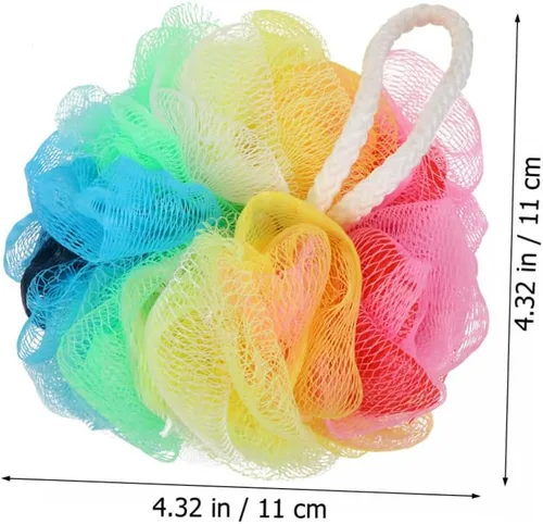 Vista 8 de FOMIYES Esponja de ducha para ducha, esponja de baño, esponja de esponja de baño, bolas de malla de color arcoíris, almohadillas de esponja