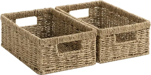 Vista 27 de StorageWorks Cesta de mimbre con asa, cestas de almacenamiento de mimbre para organizar, cestas de almacenamiento decorativas para estantes, cuerda