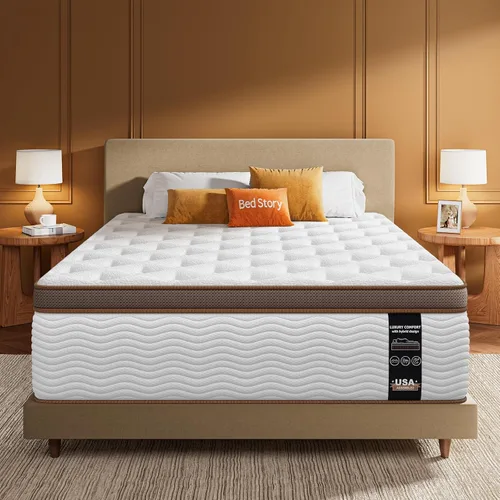Vista 12 de BedStory Colchón tamaño matrimonial firme - Colchón híbrido de 12 pulgadas con soporte ortopédico para la columna vertebral - Muelles de bolsillo