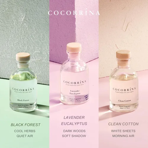 Vista 3 de COCORRÍNA Juego de 3 difusores de aceite perfumado de eucalipto de eucalipto, bosque negro, aroma de algodón limpio, 1.7 onzas líquidas cada uno