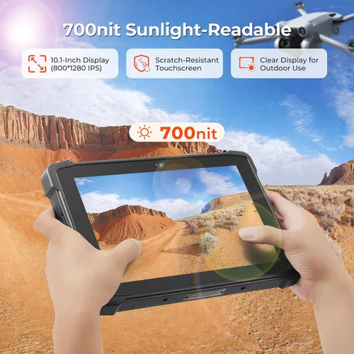 Vista 5 de MUNBYN 10.1 "Tablet resistente IRT11, Android 14, 8GB+128GB Tablet Android resistente con GPS, PC de trabajo al aire libre 700nits, IP65 impermeable