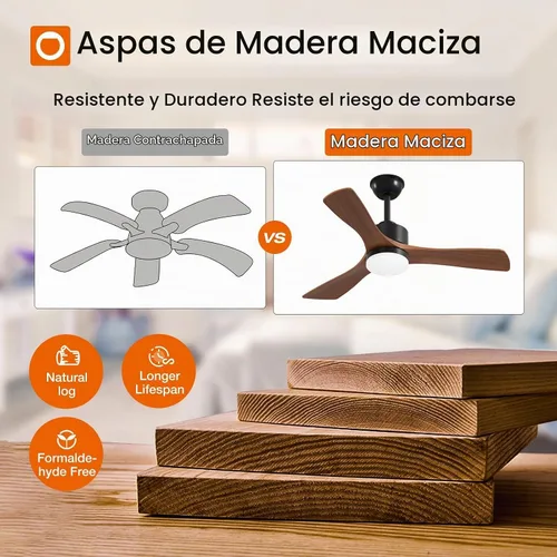 Vista 2 de addlon Ventiladores de techo de madera maciza de 42 pulgadas con luces