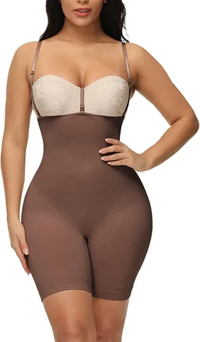 Vista 9 de Fajas moldeadoras con control de abdomen para mujer, sin costuras, faja colombiana, adelgazante, busto abierto, medio muslo, moldeador de cuerpo
