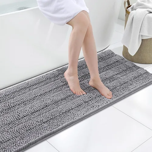Vista 138 de Grandaily Alfombras de baño de felpilla a rayas de 24 x 16 pulgadas, extra gruesas y suaves, absorbentes, parte trasera de goma, alfombra de ducha