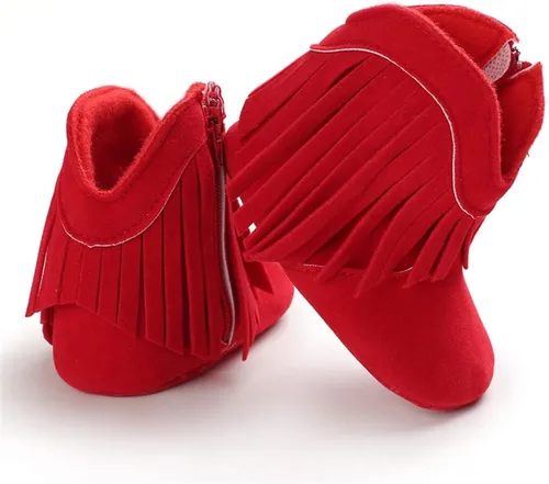 Vista 3 de Timatego Botas vaqueras con borlas para bebé, con cremallera lateral, antideslizantes, para bebés, bebés, para primer caminante, cálidos