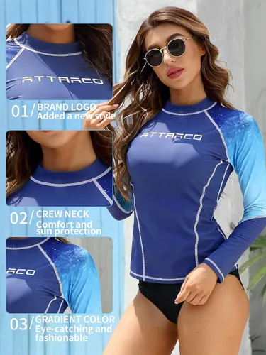 Vista 4 de ATTRACO Camiseta de protección contra erupciones para mujer, manga larga, estampada, protección UPF 50