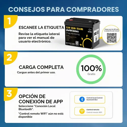 Vista 4 de Batería de litio LiFePO4 de 12V 120Ah con aplicación inteligente