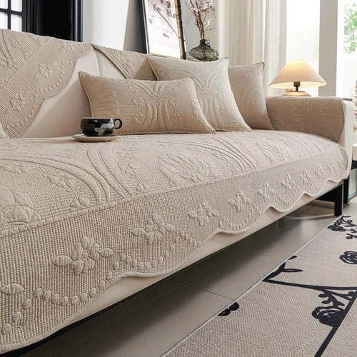 Vista 9 de vctops Funda acolchada de algodón para sofá, funda de sofá con bordado floral de granja, antideslizante, suave, festoneado, protector de muebles