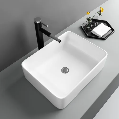 Vista 11 de Lavabo de baño negro de 16 x 12 pulgadas, lavabo de apoyo rectangular para baños, de cerámica, sobre mostrador, lavabo rectangular de baño, lavabo