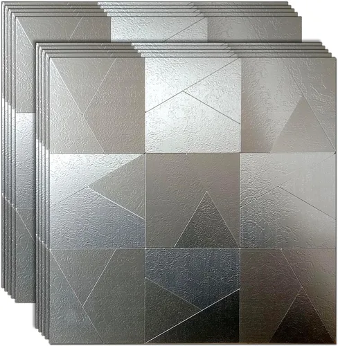 Vista 5 de XUANINY Azulejos de metal para salpicaduras de despegar y pegar, adhesivo de pared 3D de mosaico de aluminio autoadhesivo para cocina