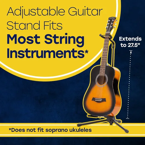 Vista 2 de Hola! Music Soporte de guitarra – Altura ajustable, plegable con cuello acolchado y yugo – Paquete de 1 trípode
