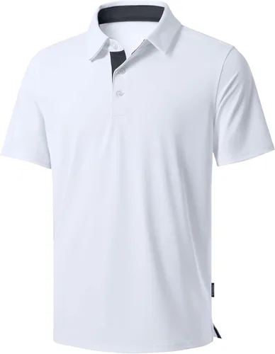 Vista 17 de Polo de golf para hombre, secado rápido, absorbe la humedad, manga corta A-Negro