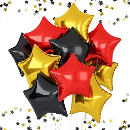 Vista 23 de Globos de estrellas rojas, azules y negras, globo de papel de aluminio de 18 pulgadas para helio, paquete de 10 globos rojos y azules, globo de Negro