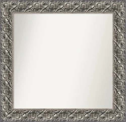 Vista 312 de Amanti Art Espejo de baño plateado para sobre fregadero, 26 x 26 pulgadas, espejo cuadrado de níquel pulido, marco de madera tradicional mediano, se