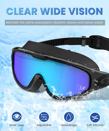 Vista 4 de Gafas de natación para adultos, para hombre y mujer, gafas para hombre: sin fugas, lentes inastillables con protección UV400 antivaho