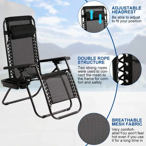 Vista 6 de Dkeli Zero Gravity - Juego de 2 sillas plegables y ajustables para patio con portavasos para exteriores, reclinables, para campamento, junto a