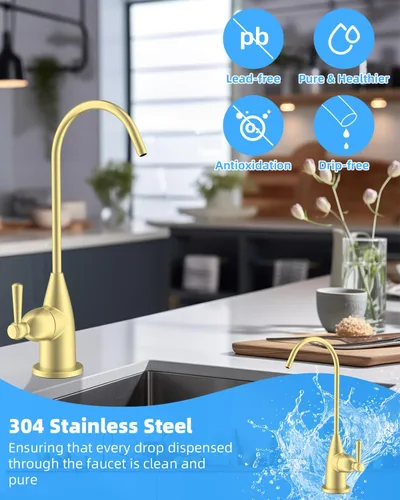 Vista 2 de Hibbent Grifo de Agua Potable para Barra y Fregadero de Cocina, Grifo de Ósmosis Inversa RO de Acero Inoxidable para Sistema de Filtración Bajo
