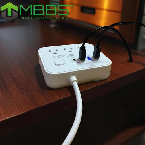 Vista 9 de Regleta de protección contra sobretensiones de 4 pies con USB C, protección 1200J, cable de extensión resistente, (7 en 1), 3 salidas de CA, 4
