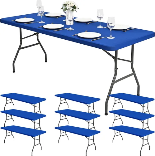 Vista 17 de Paquete de 6 fundas de tela elástica para mesa, color beige, para mesas de 8 pies, protector de mantel rectangular universal lavable y elástico