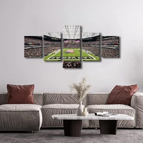 Vista 4 de Arte de pared en lienzo de estadio Allegiant, arte de pared para sala de estar, equipo de fútbol americano, pintura moderna de Nevada Las Vegas