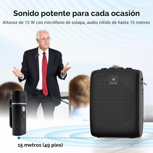 Vista 2 de WinBridge - Amplificador de voz portátil con micrófono Bluetooth Lavalier, micrófono de profesor con altavoz, amplificador de solapa inalámbrico