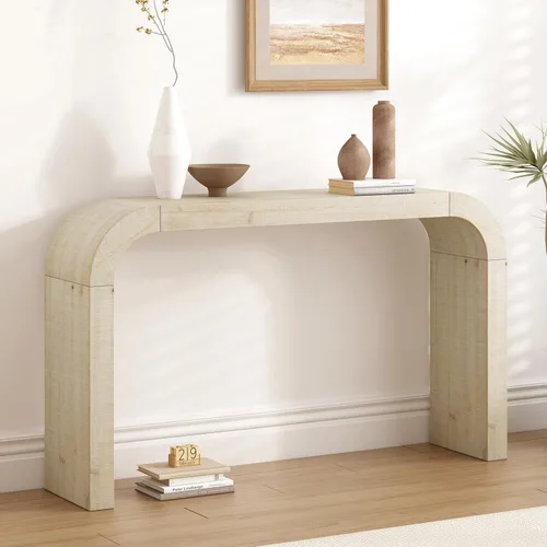 Vista 19 de 50" Modern Art Sculptural Console Table, Oval Cutout Legs, Wood Veneer, Thick Rounded Tabletop, Contemporary Entryway Sofa Table for Living Room