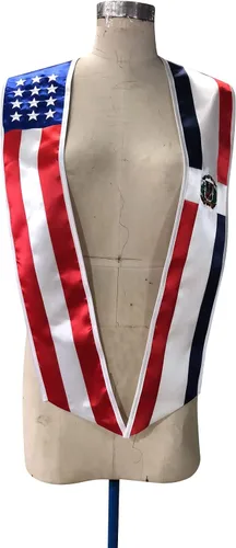 Vista 3 de Cappe Diem Estola de banda de graduación de dos banderas (Estados Unidos + Internacional)