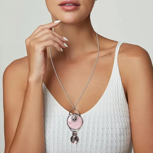 Vista 4 de Collar con colgante de cristal rosa, collar de piedras curativas de cobre, collar con colgante de piedras preciosas naturales, regalo para mujer