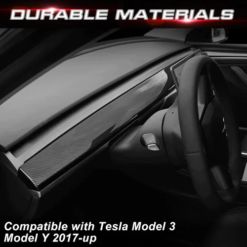 Vista 5 de x xotic tech Cubierta de panel de consola central con patrón de fibra de carbono brillante, compatible con Tesla Model 3 2017 2018 2019 2020 2021