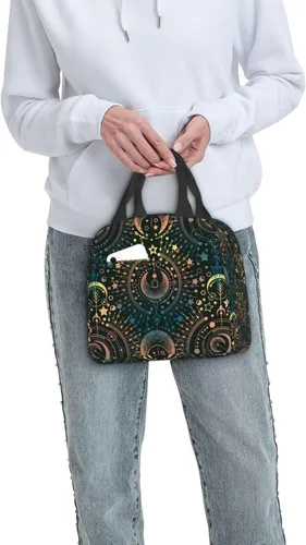 Vista 8 de Bolsa de almuerzo con diseño de astrología mágica y luna, con aislamiento, reutilizable, impermeable, portátil, para mujeres, hombres, niñas y niños