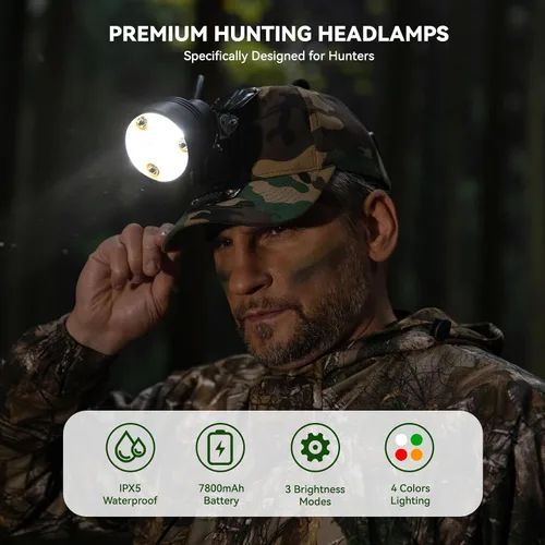 Vista 4 de GearOZ Coon - Faro delantero de caza para depredadores de cerdo, lámpara de cabeza de cazador, gorra de camuflaje Coyotes Hunting Headlamp, 10W