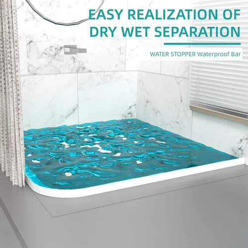Vista 7 de Barrera de agua para umbral de ducha, protector de salpicaduras de silicona autoadhesivo, protector de agua plegable para fregadero de cocina