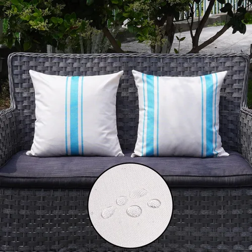 Vista 15 de ONWAY Juego de 2 fundas de almohada para exteriores impermeables de 16 x 16 pulgadas, fundas decorativas de lino, fundas de almohada de lino beige