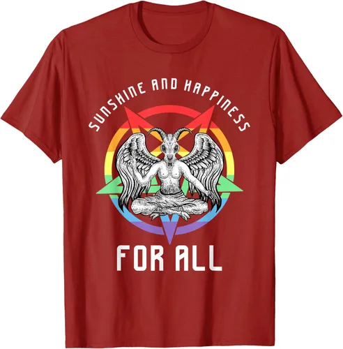 Vista 46 de Funny Sunshine and Happiness for All LGBT Gay Pride Baphomet Camiseta Negro